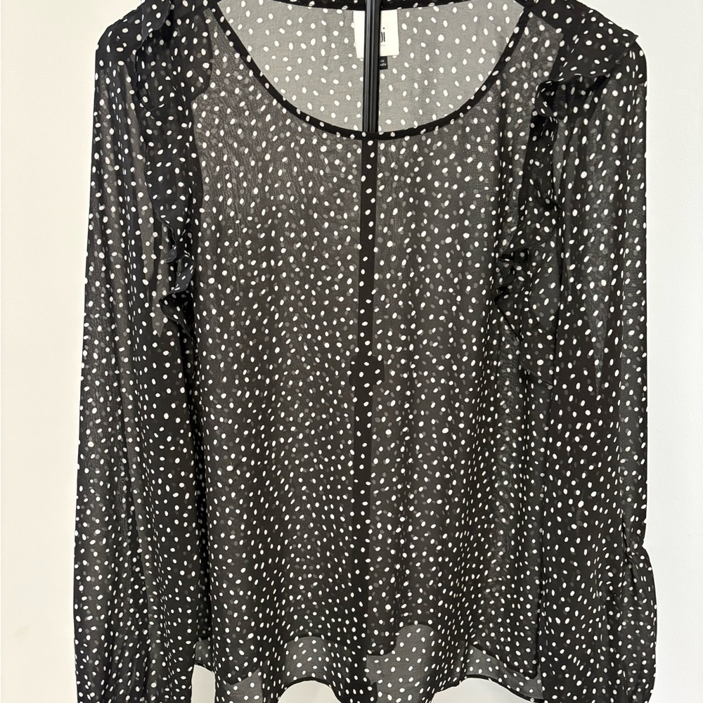 CAbi Sinatra Blouse Sheer Polka Dot Ruffle Top Black 2026 Indie Sleaze Aesthetic - Picture 2 of 8